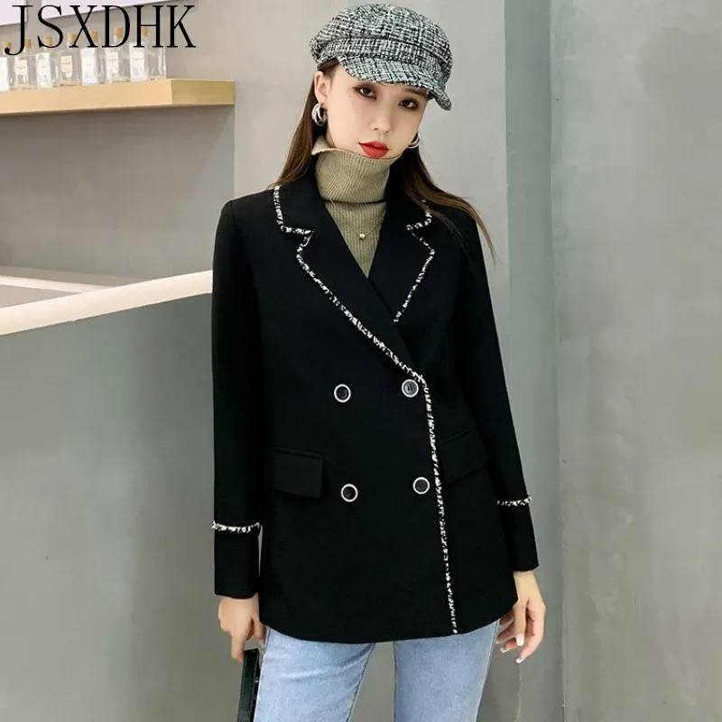 

Elegant Double Breasted Women Long sleeves Tassels Jacket Coat Retro Female Suit Coat Work Style Women Outerwear Coat