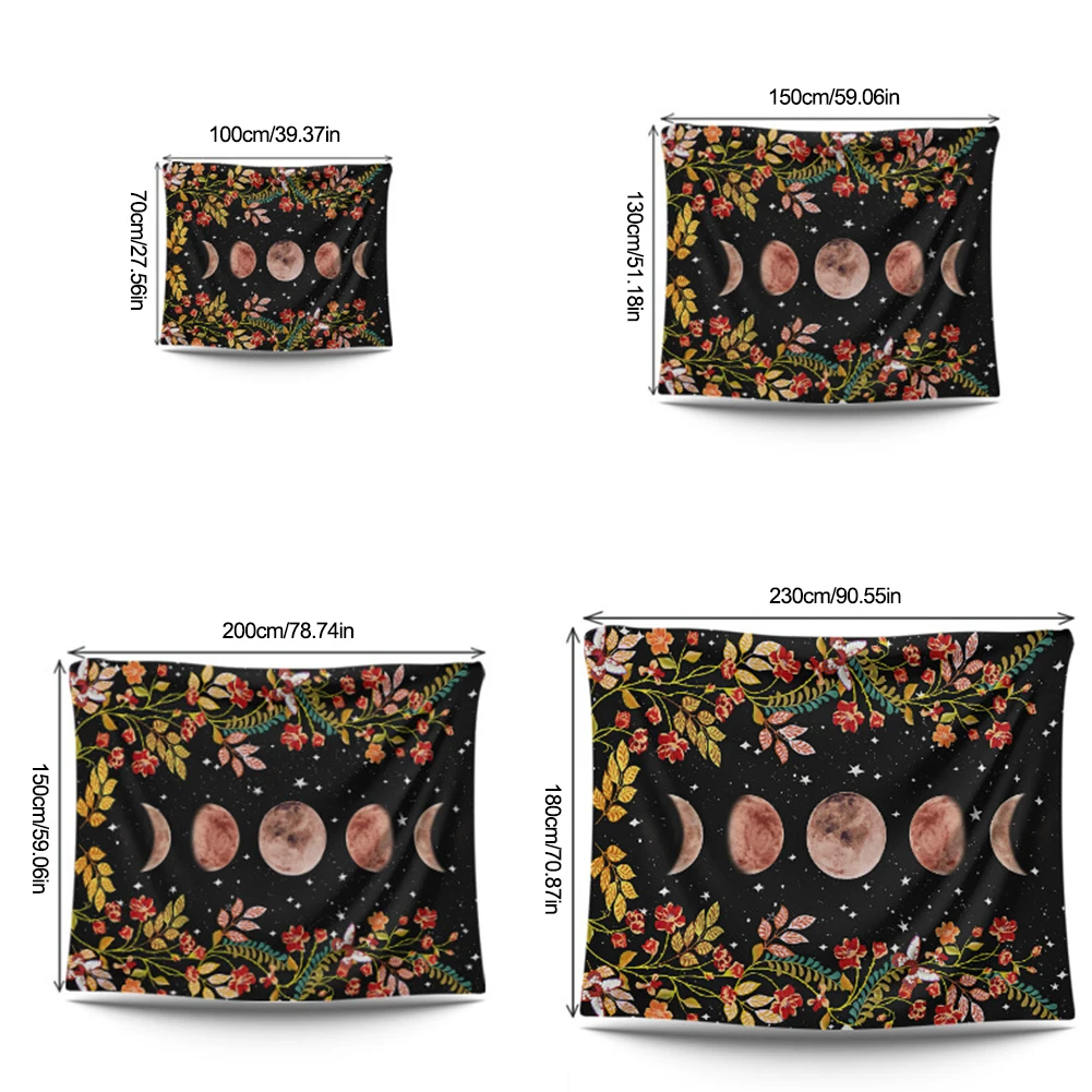 Цилоидный гобелен с фазой Луны настенный Ретро черными цветами украшение для