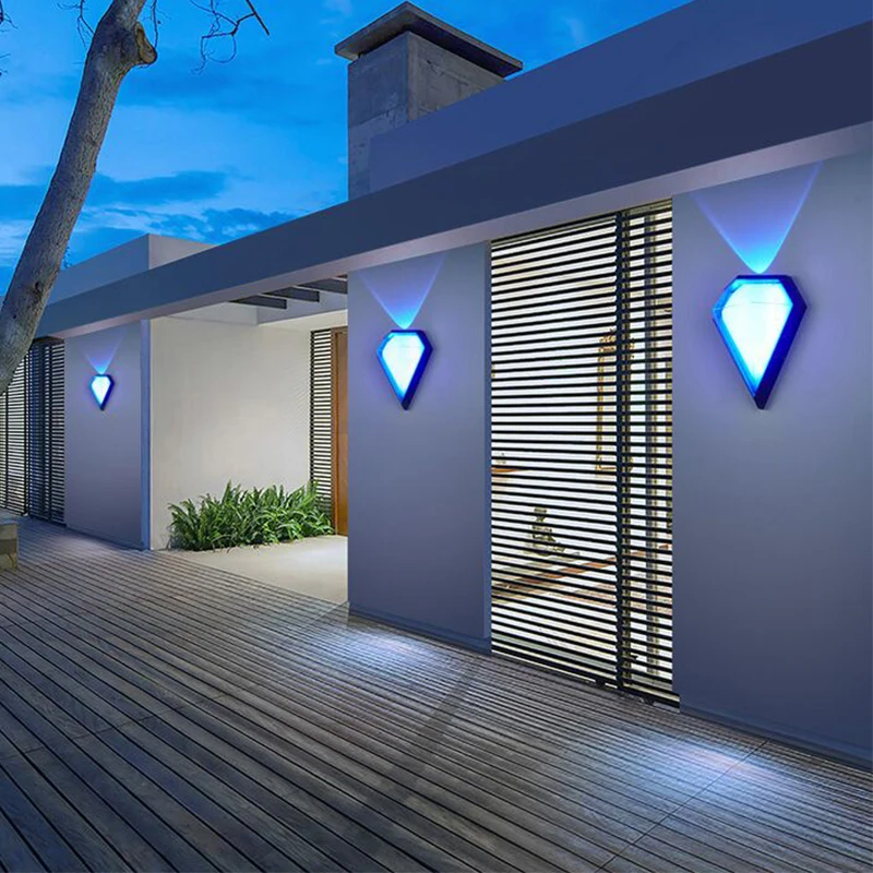 LED 12W Outdoor Waterproof IP65 Diamond Wall Light Porch Garden Wall Lamps & Indoor Bedroom Living Room Decoration Lighting Lamp