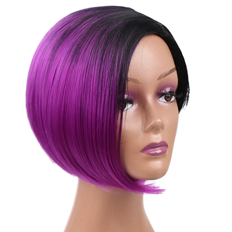 Amir Synthetic Bob Wig Purple Hair Ombre Brown Wigs for Women African American Short Straight Red Bob Hairstyle Heat Resistant
