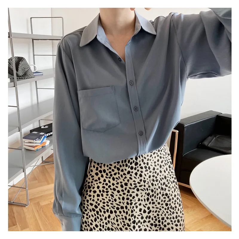 

ZAWAHIKI Blusas Vintage Korean Fashion Office Lady Solid Women's Blouse 2021 Spring Long Sleeve Single Breasted Elegant Chiffon