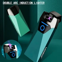 jobon metal luxury double arc windproof lighter battery display ultra thin luminous plasma lighters mens gift