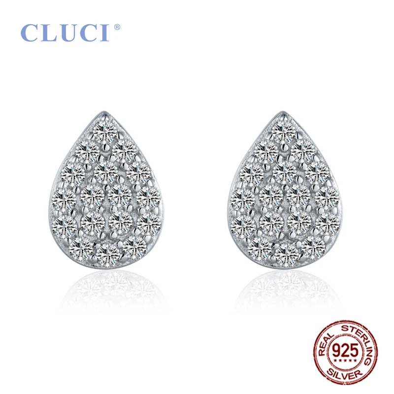 

CLUCI 925 Silver Waterdrop Shaped Lury Earrings with Shining Zircon Classic Women Wedding Stud Earrings Jewelry DE017SB