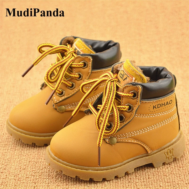 

Зимние детские ботинки MudiPanda 2021, для девочек и мальчиков, Плюшевые Ботинки со шнуровкой, повседневные теплые ботинки по щиколотку, детские к...