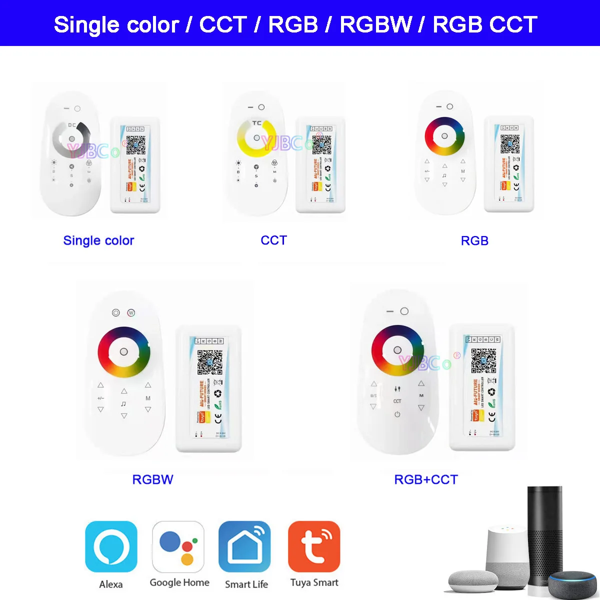 Tuya 2.4G Wifi LED Controller Alexa Google Home Voice DC5-24V Single color/CCT/RGB/RGBW/RGB+CCT LED Strip Remote dimmer switch