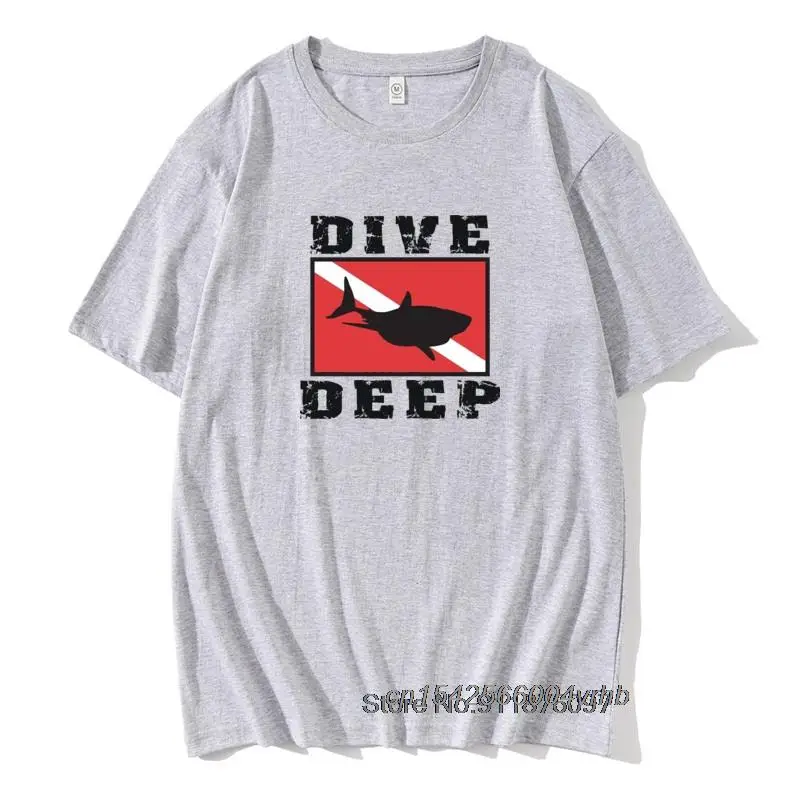 Men Tshirt Shark SCUBA Flag Dive Deep 100 Percent Cotton Diver Sea Snorkeling Sports Diving T Shirt O Neck | Мужская одежда