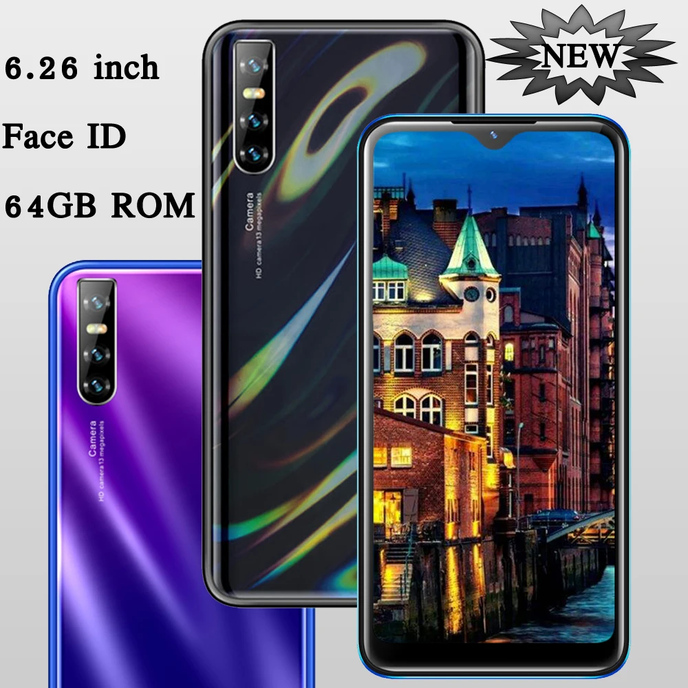

6.26" Water Drop Screen M2 Pro Unlocked Android Smartphones 4G RAM 64G ROM Face Id Quad Core 13MP HD Camera Global Mobile Phones