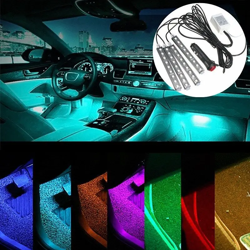 4 в 1 автомобисветильник Светодиодная лента RGB с пультом ДУ|car interior lights atmosphere|car lamp