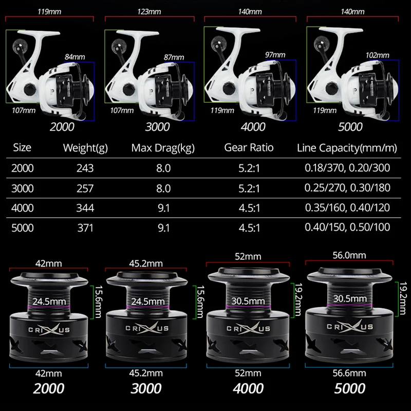 KastKing Crixus 9kg Max Drag Spinning Fishing Reel Graphite Body Carbon Fiber Washer 5.2:1/4.5:1 Gear Ratio Coil | Спорт и