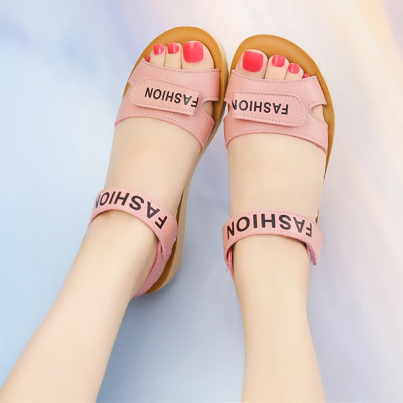 

Shoes Sports Women's Sandals Suit Female Beige 2021 Summer Anti-Skid Large Size Black Comfort Low Girls New Big Solid PU Back St