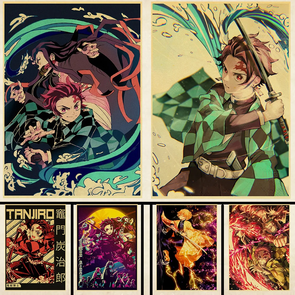 

Japanese Anime Kimetsu no Yaiba Poster Demon Slayer Retro Posters Art Painting Home/Bar/ Room Decor Wall stickers