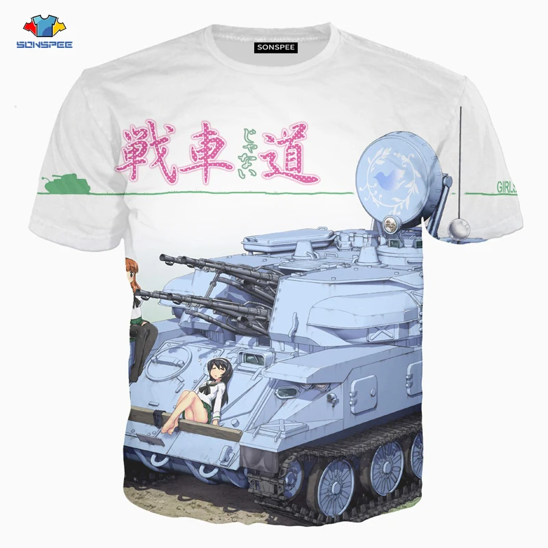 SONSPEE 3D Аниме кантри девушка унд панзер печать футболка мужская женская уличная