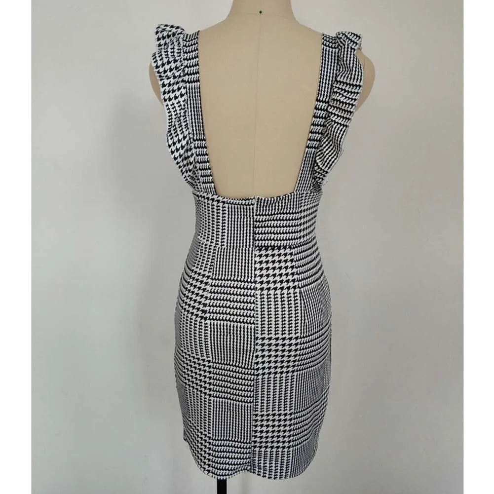 Модная трендовая Женская облегающая юбка-карандаш на подтяжках, популярная летняя Осенняя Сексуальная клетчатая Повседневная облегающая юбка с оборками на пуговицах
