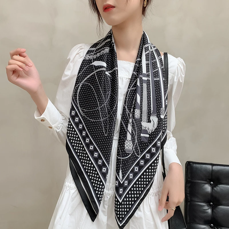 

2021 new spring women scarf quality shawl silk fashion scarf headscarf beach sunscreen bag headscarf scarf 90cm*90cm