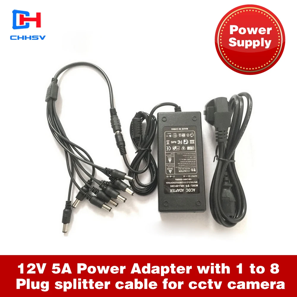 

Блок питания chhsv 12 В, 5 А, 8 каналов, блок питания для камеры видеонаблюдения, 8 портов постоянного тока + косичка, адаптер питания 12 В постоянно...