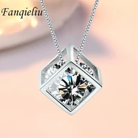 fanqieliu creative square rubiks cube crystal jewelry box chain solid 925 sterling silver pendant necklace for women fql21144