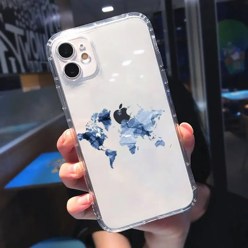 

World Map Travel Phone Case Transparent for iPhone 11 12 mini pro XS MAX 8 7 6 6S Plus X 5S SE 2020 XR