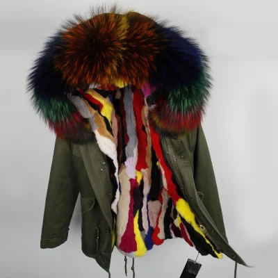 Модная свободная парка с меховым воротником, пальто, повседневная Осенняя зимняя женская парка из кроличьего меха, теплая плотная верхняя одежда с капюшоном