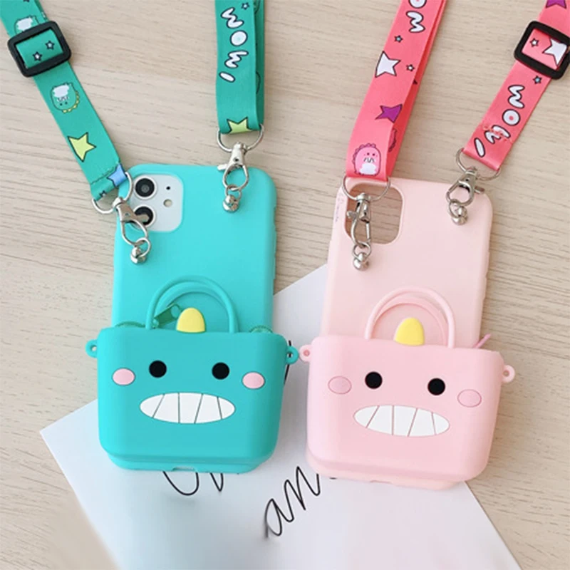 3d cartoon coin bags soft silicon phone case for xiaomi redmi note 10 pro 9 9a 9c 9t 8 8t 8a poco x3 nfc m3 cover with lanyard free global shipping