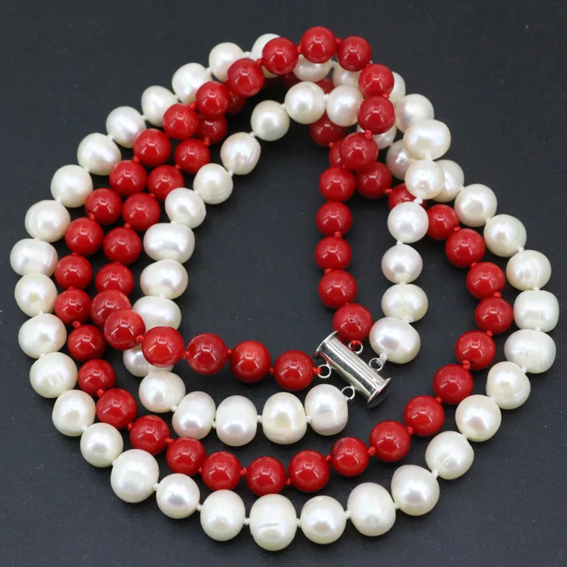 Ожерелье женское из красного кораллового камня диаметром 7 мм 8 9 2 ряда 18 19