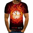 Новинка 2020, Мужская футболка 3D с рисунком будильника и пламени, летняя футболка с рисунком, размер XXS-6XL