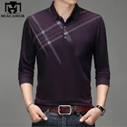 Мужская приталенная рубашка-поло в клетку, с длинным рукавом