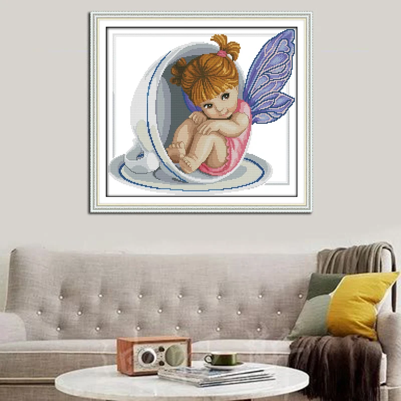 Набор для вышивки крестиком маленький ангел в чашке DMC 14CT тканевый набор с