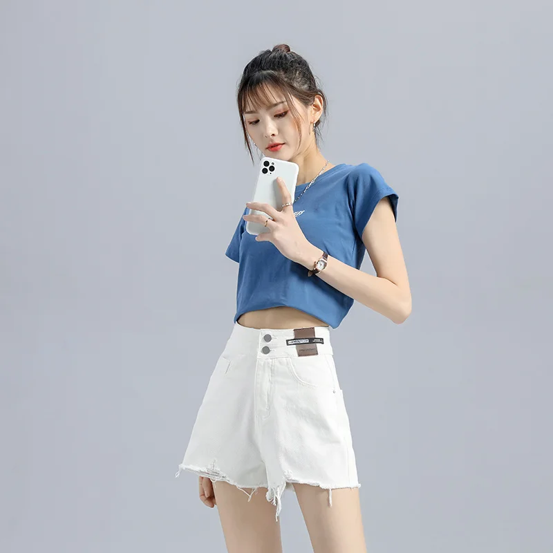

White Jeans Short Women 2021 Summer Skinny High Waist Sexy E Girl Shorts Fashionable Mini Tassel Ripped Cotton Denim Trousers