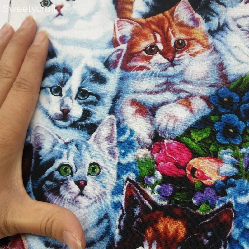 X 50 см мультяшный цветочный принт Кот машинная стирка ткань ткани