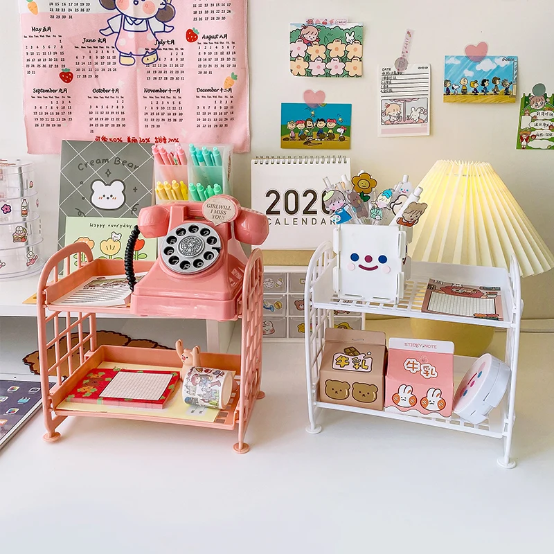 

W&G Japanese Desktop Racks Cosmetics Jewelry 2 Layer Plastic Folding Storage Rack Student Dormitory School stationery Organizer