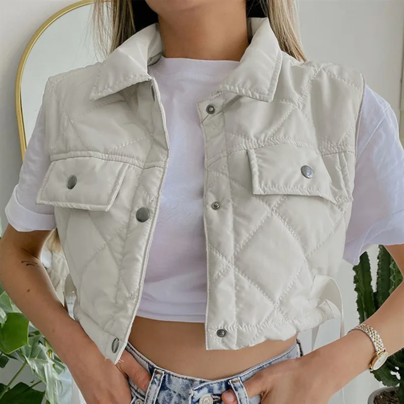 

Vest Women White Sleeveless Jacket 2021 Autumn Fashion Waistcoat Streetwear Tops Black Vest Winter Vest Streetwear Outerwear
