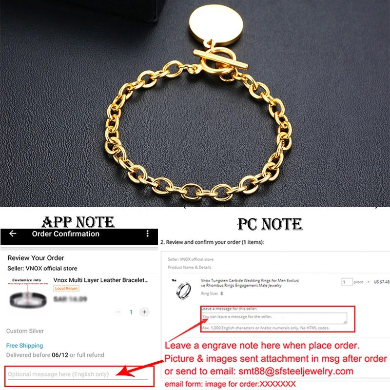 Custom Bracelet 740G Vnox, настраиваемое изображение, фото, имя, браслеты для женщин и мужчин, нержавеющая сталь, звено цепи с сердцем, монета, шарм, BFF, семейный подарок - Окраска металла: Custom Bracelet 740G