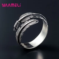 boho exquisite vintage design 925 sterling silver adjustable feather rings for women wedding romantic indian jewelry gift