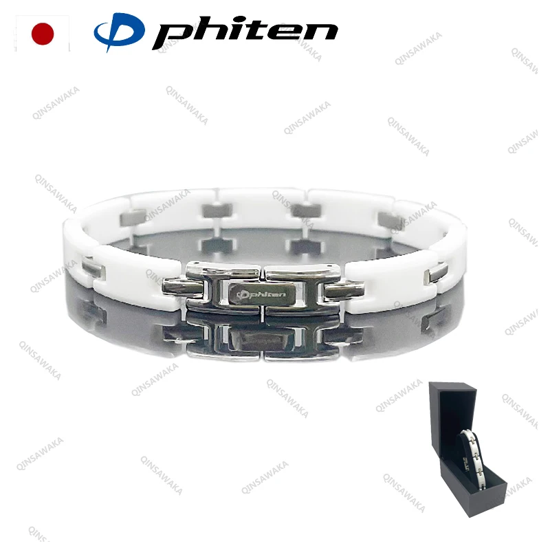 

JAPAN Phiten Sports TITANIUM Bracelet Black /White Porcelain Hard Coat Sports Care Support Fitness METAX