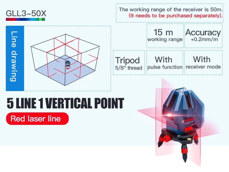 Bosch GLL5-50X/GLL3-15X Лазерная Маркировочная Техника инфракрасный маркировочный инструмент 5 линия 3 линия 1 заказ