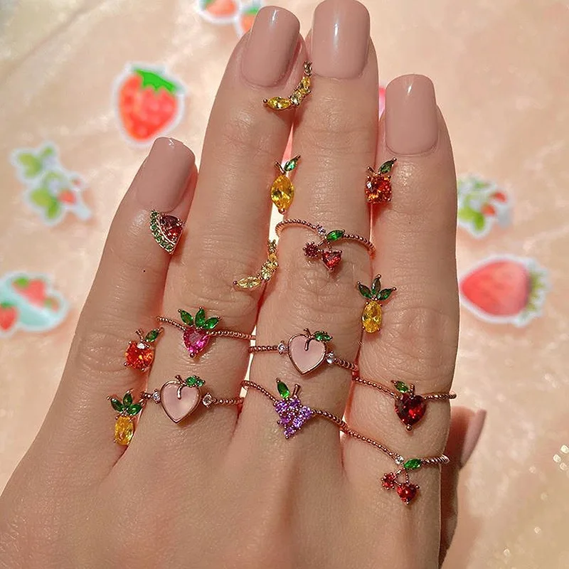 

Exquisite Grace Cute Fruit Ring Watermelon/Strawberry Fine Ring for Women Girls Birthday Banquet Gift Cocktail Party Jewelry