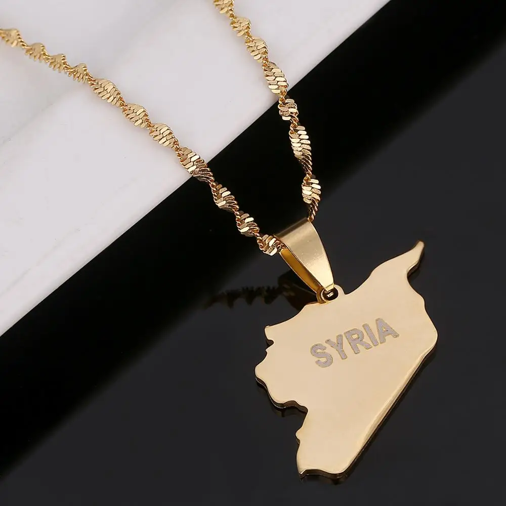 Stainless Steel Fashion Syria Map Pendant Necklaces Gold Color Syrians Chain Jewelry | Украшения и аксессуары