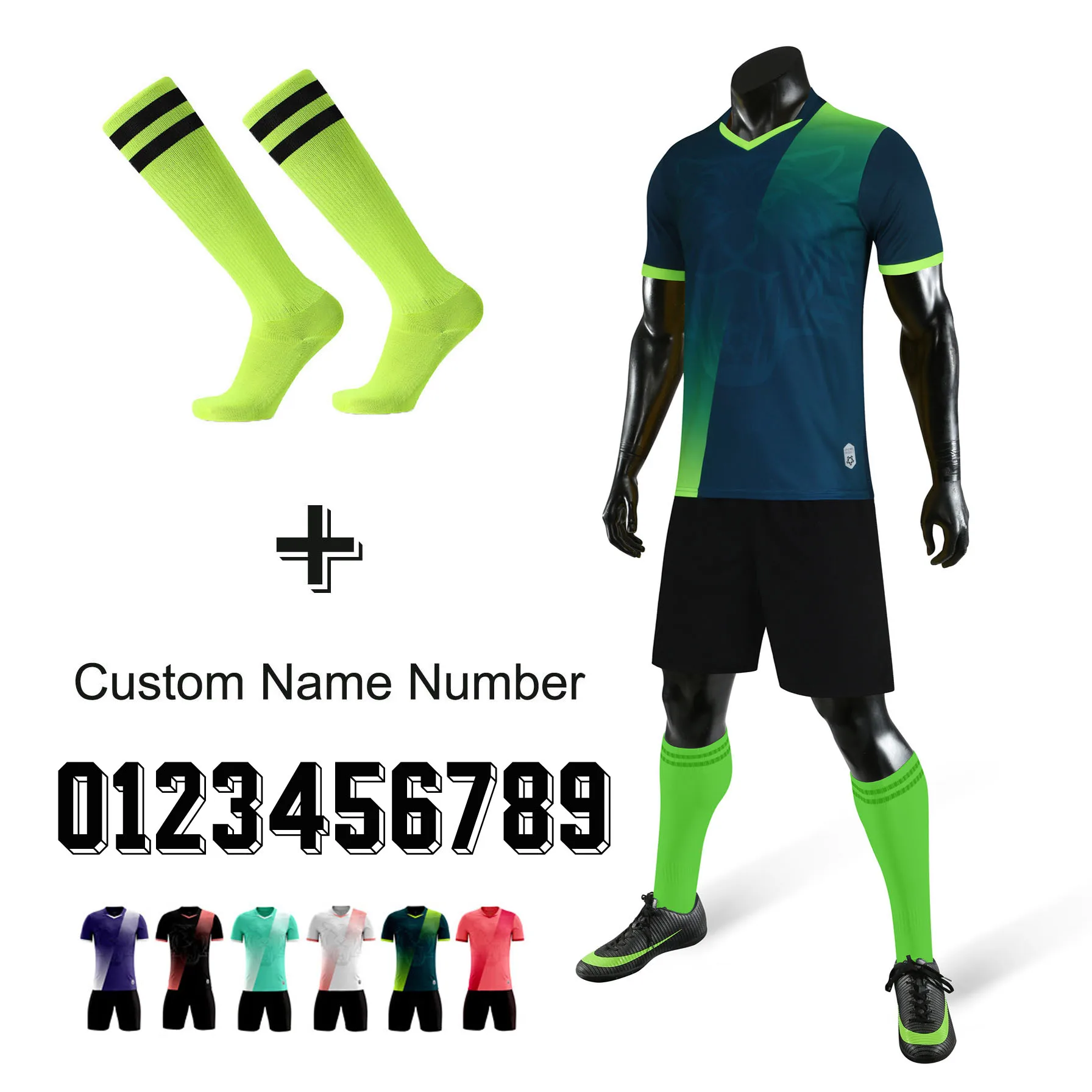 

DIY New Men Football Jerseys Soccer Shirts Sets Child Club Team Football Training Uniforms Suit Child Sport Socks Clothes K8835