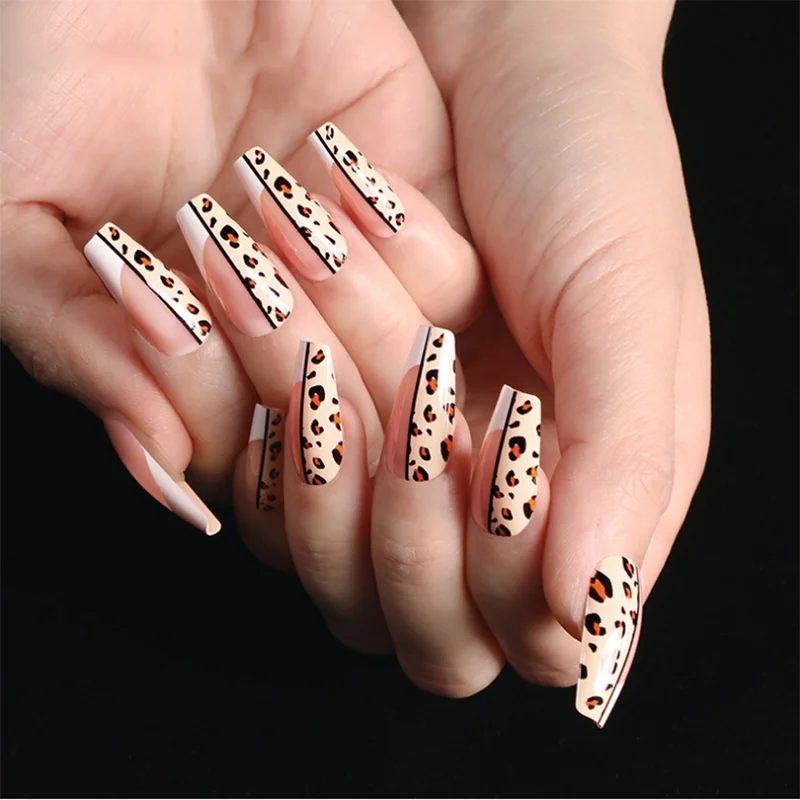

3 Boxes Professional Fake Nails Matte Leopard False Nail Tips Press On Designed Full Cover French Fake Fingernails