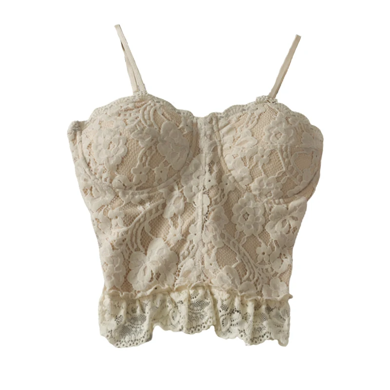 

2021 New Super Fairy Lace Bra Vests for Woman Satin Riband Ribbon Back Lace Up Sexy Ladies Girls Party FZ472 White Bra Tops