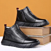 mens winter outdoor leisure leather cotton boots warm and comfortable snow boots plus velvet waterproof and cold proof boots
