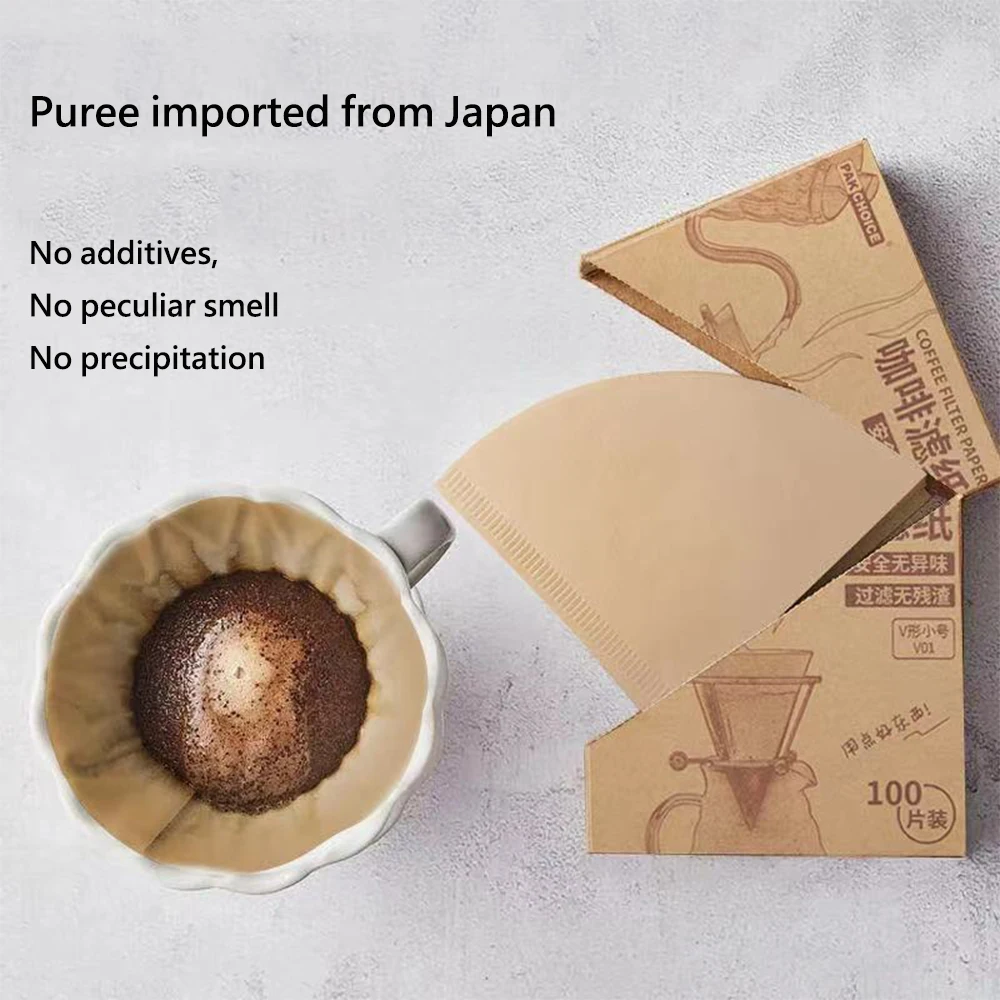 

40/100pcs New Wooden Hand V60 Drip Paper Coffee Filter 102 coffee strainer Bag Espresso Tea Infuser Accessories