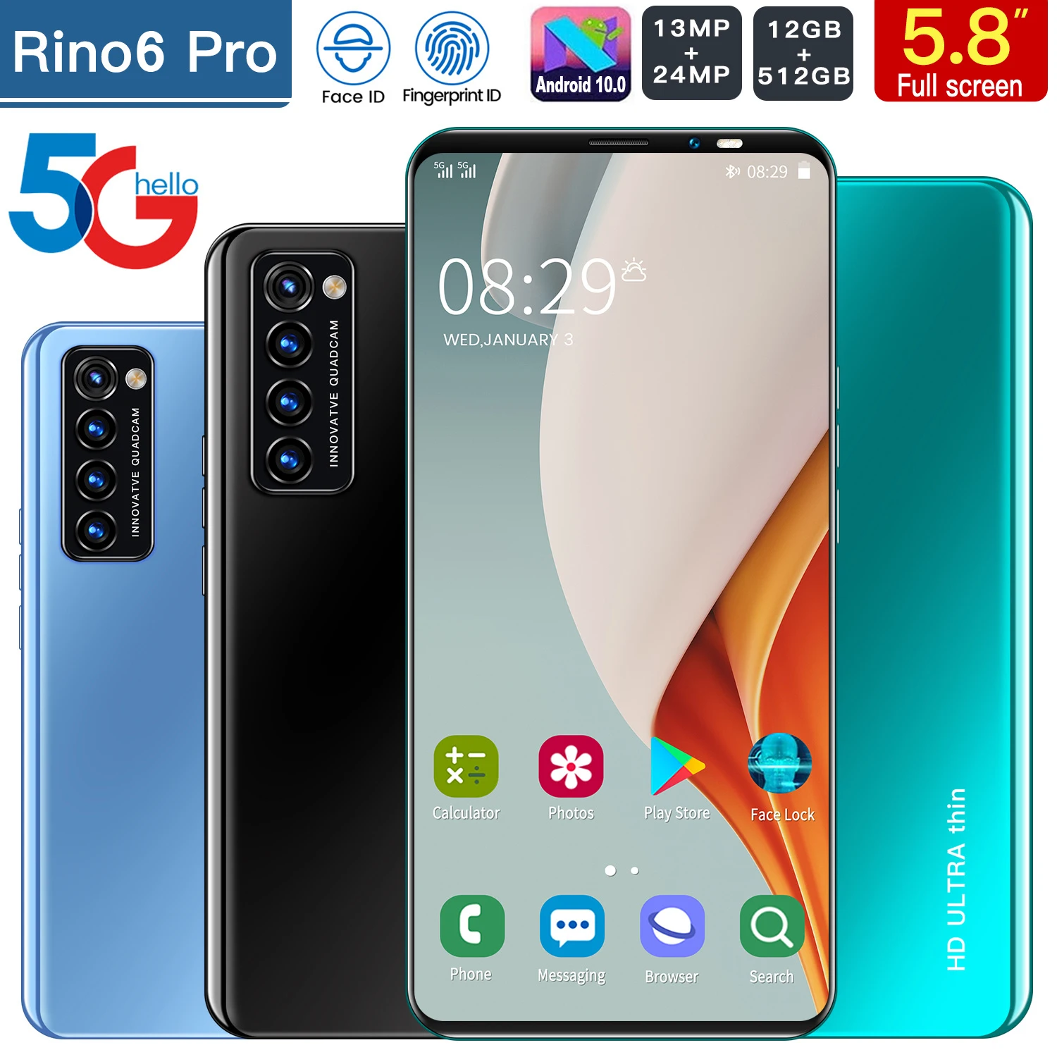 

Смартфон Rino6 Pro, 5,8 дюйма, 12 Гб ОЗУ, 512 Гб ПЗУ
