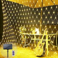 Solar Mesh Net Light Led Fairy String Window Curtain Lights 8 Modes Home Lighting Garden Decoration With Remote Control