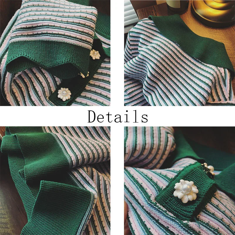 Женская трикотажная футболка в полоску с отложным воротником Корейском стиле |