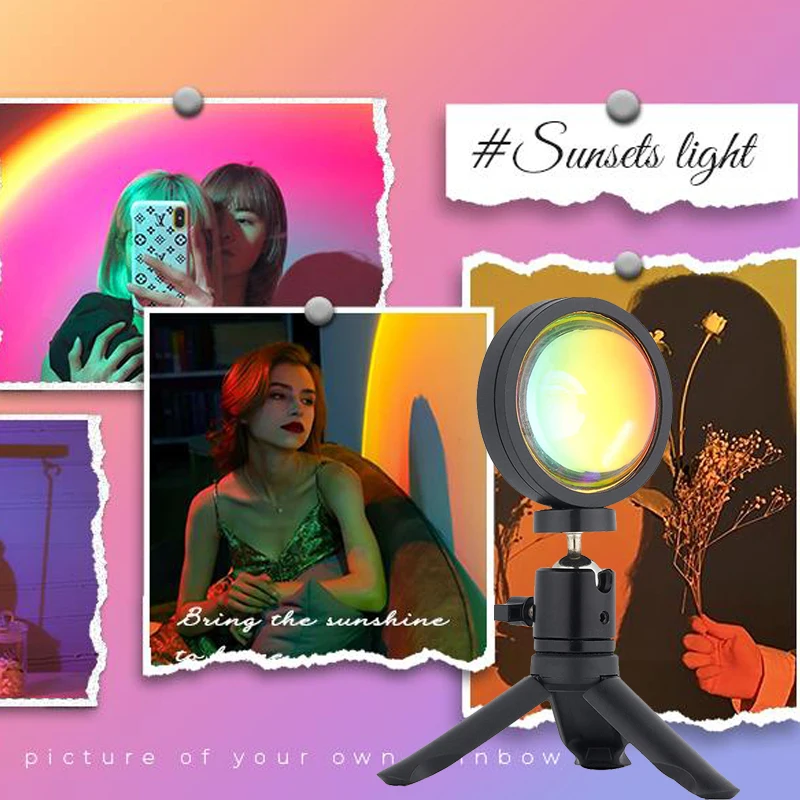 

USB LED Sunset Red Projector Led Night Light Rainbow Sunset Red Desk Lamp for Bedroom Bar Coffee Store Wall Decoration Lighting