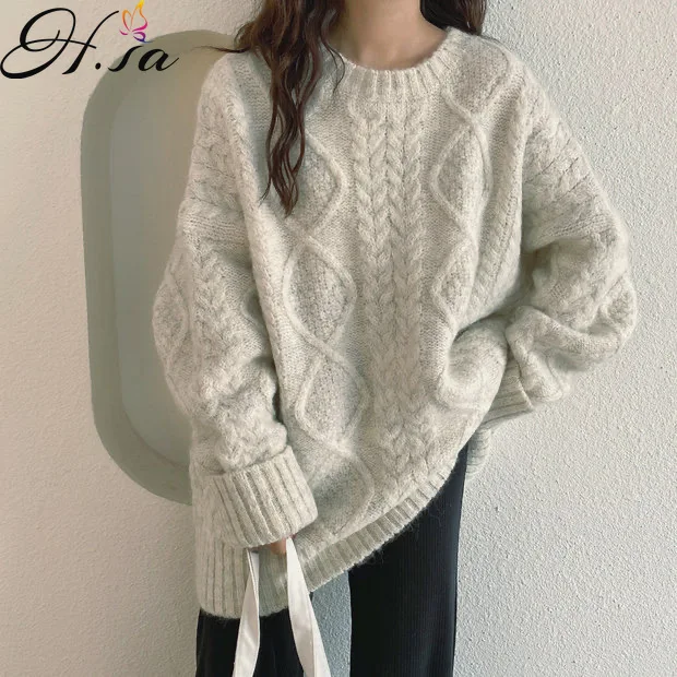 H.sa-suéter de punto de cuello redondo para mujer, jerséis Retro Vintage de gran tamaño, ropa exterior de invierno para Halloween