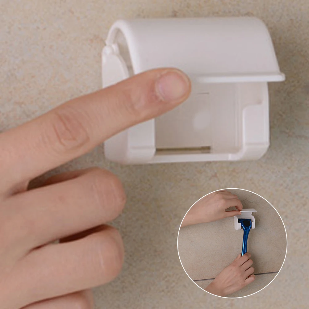 

Wall Mount Bathroom Plastic Durable Hotel Home Space Saving Accessories Storage White Dustproof Razor Hanger