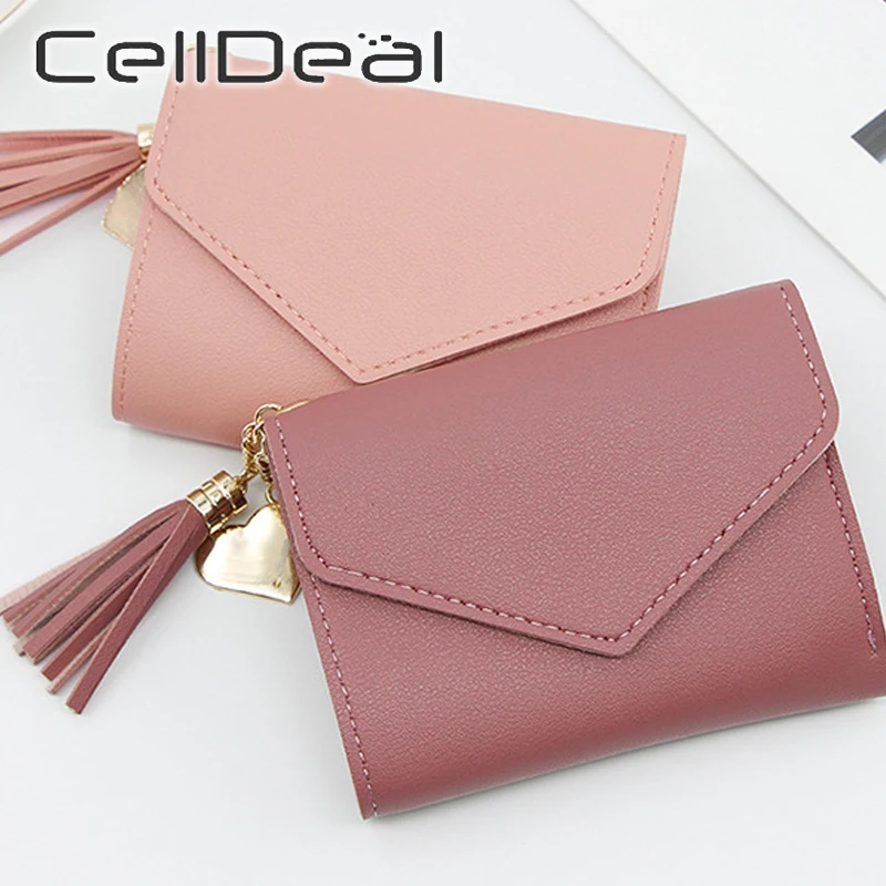 Кожаный маленький кошелек держатель для кредитных карт Женский с кисточками