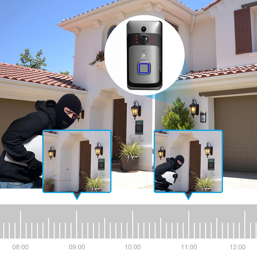 Pripaso 720P Wifi дверной звонок камера Смарт 1MP дверной звонок Camara домашняя сигнализация беспроводная камера безопасности s Двусторонняя аудио батарея дверной Звонок